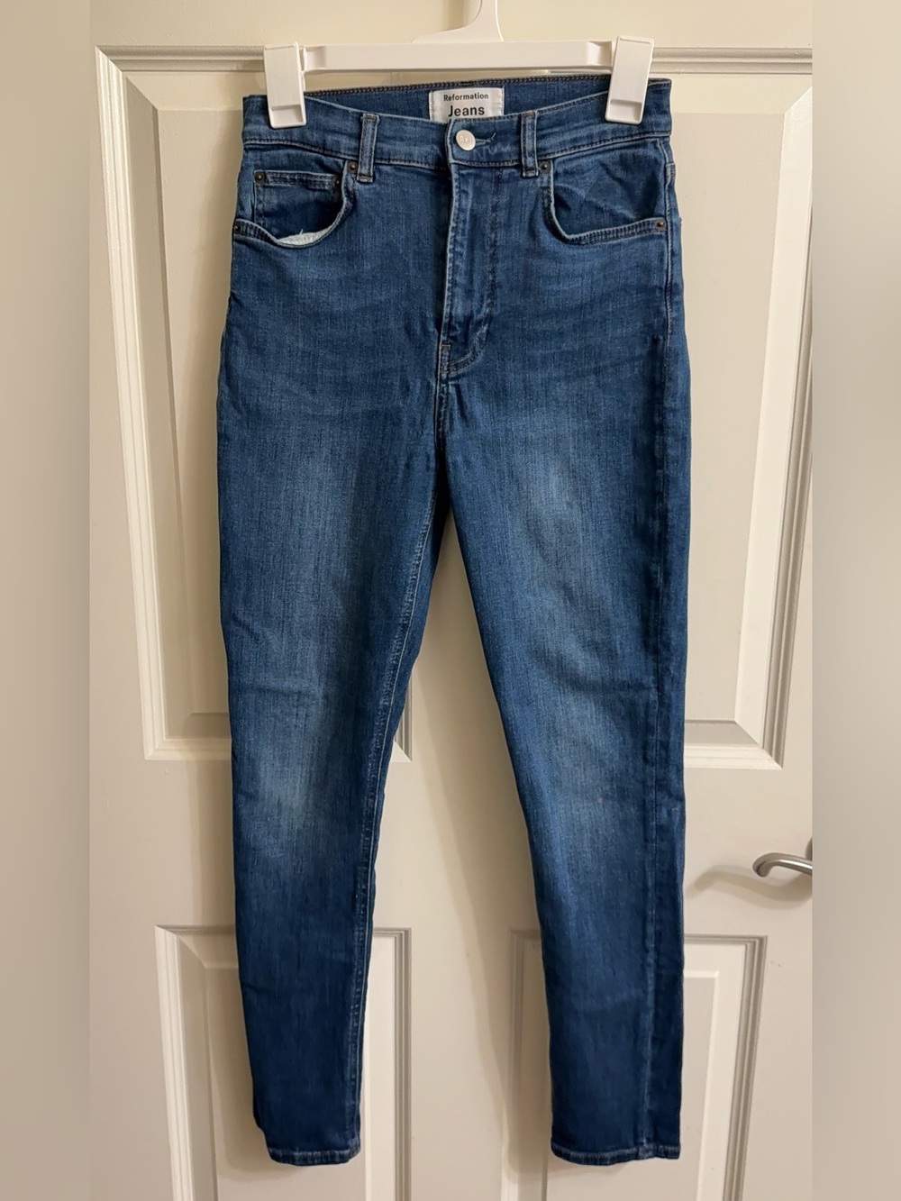 Reformation Dark Blue High-Rise Skinny Jeans